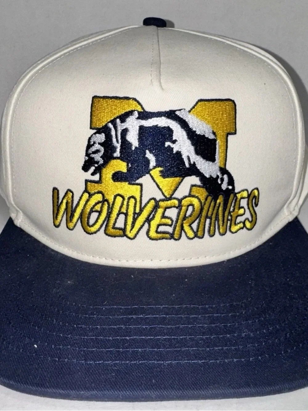 Vintage Michigan Wolverines Spellout Block M Two Tone Deadstock Snapback Hat